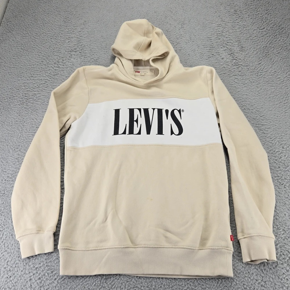 Levi's Hoodie Mens Large Tan Spellout Pullover Long Sleeve Red Tab